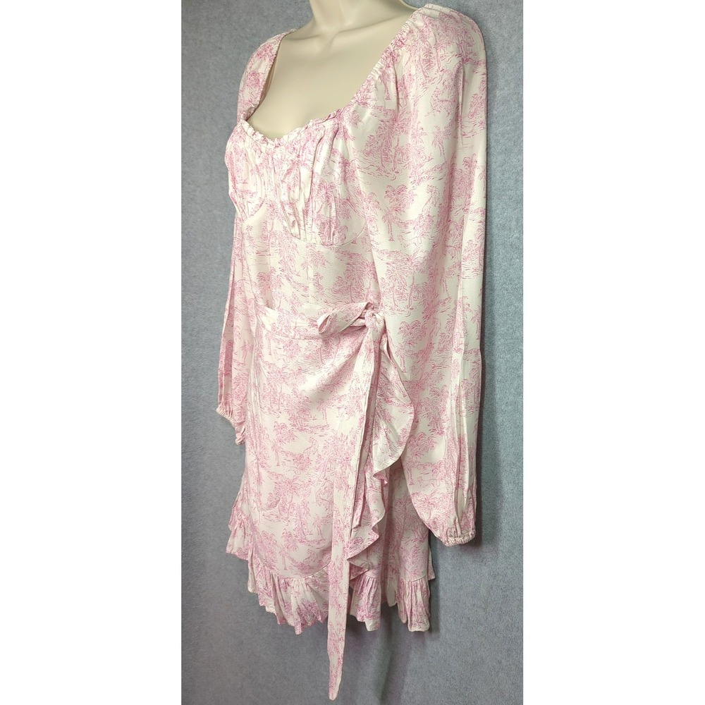 BCBG Generation Mini Faux Wrap Dress S Pink White Ruffle Milk Maid Coquette Chic